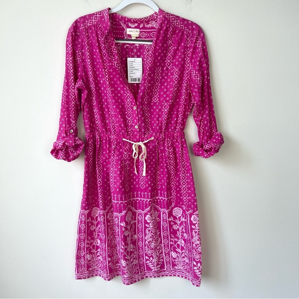 NWT Anthropologie Meadow Rue Pink Anila Shirtdress Drawstring Waist